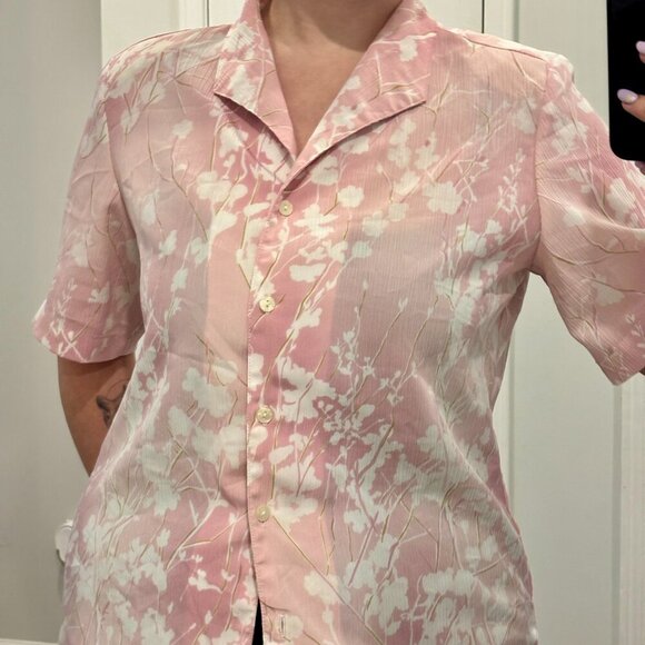 Vintage Pink Floral Crinkle Button up Blouse Size 12 - Picture 3 of 13